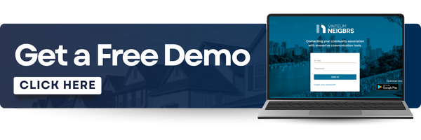 A banner with the writing ''Get a Free Demo; Click here'' and an image of a computer screen on the Neigbrs portal, a software that helps you in a home inspection business in Florida. 